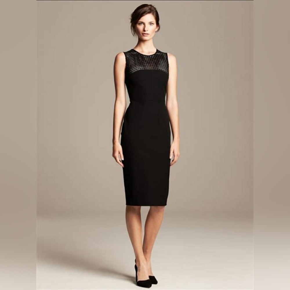 Roland Mouret Banana Republic Lace Panel Yoke Stretch Sheath Dress Black